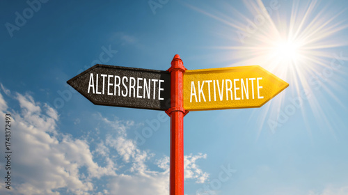 Politik - Altersrente Rente wird zu Aktivrente, Schilder mit blauem Himmel