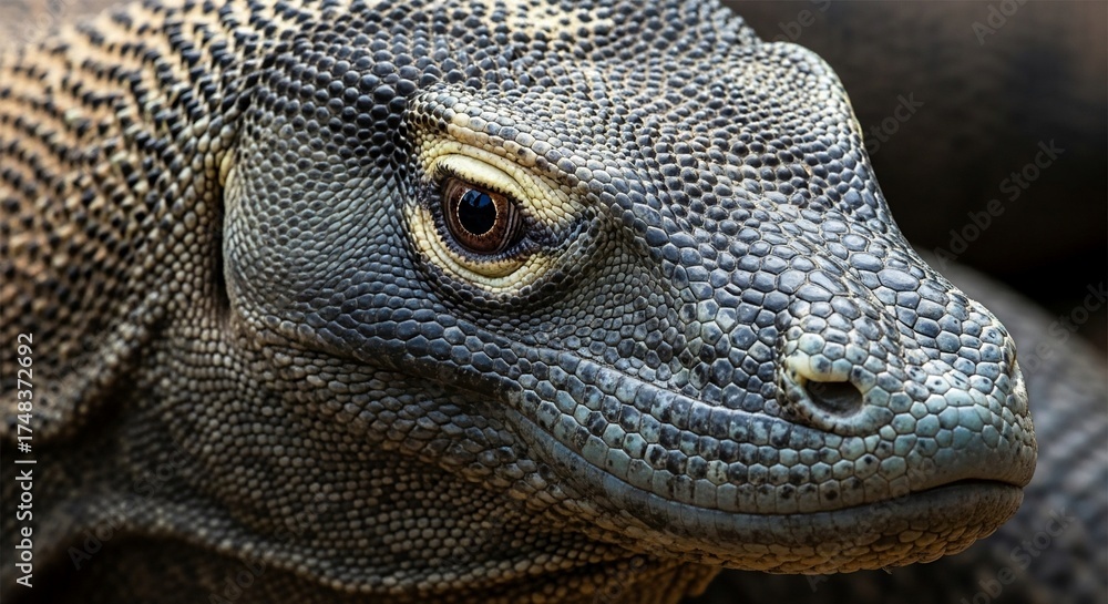 Obraz premium Close-up of a Komodo dragon's head showing its scales and eye.