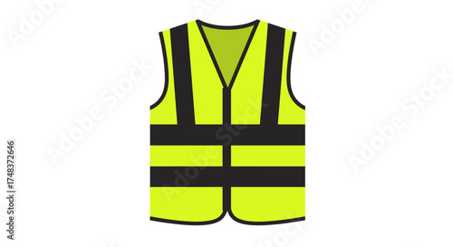 Bright safety vest with reflective stripes on white background