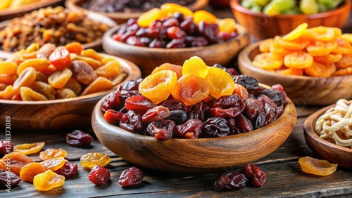 Bowl of dried fruits, nuts, and chili con carne with vegetables and spices