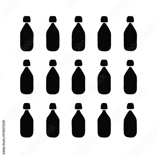 Solid Black and White Seamless Pattern of Water Bottles 