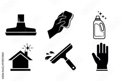 Vector icon cleaning supplies and equipment for home care