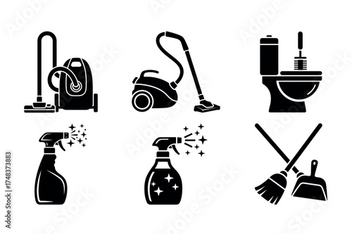 Vector icon cleaning tools and supplies for household chores
