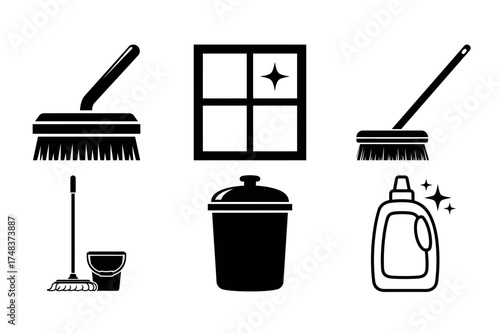 Vector icon cleaning supplies and tools for household chores