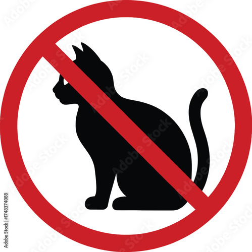 No cats allowed prohibition sign with a black silhouette on transparent background