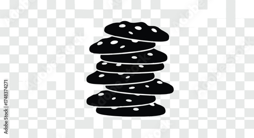 Stack of delicious chocolate chip cookies on a transparent background