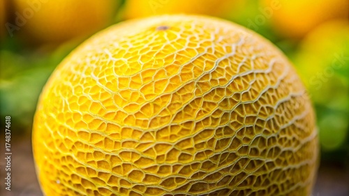 Close-up macro texture of a fresh yellow melon fruit