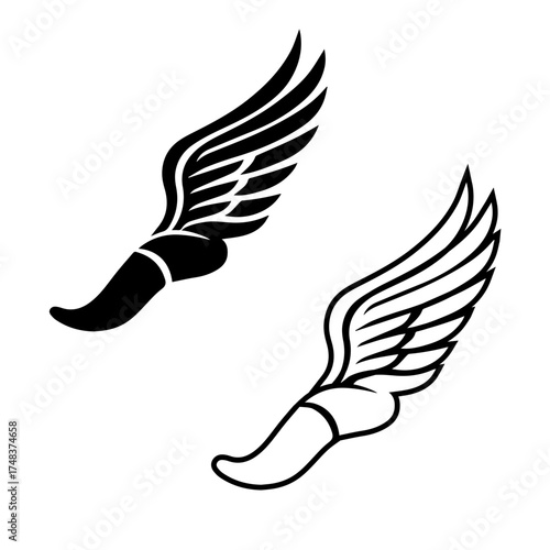 Track .Track and Field Svg.Cross Country .Digital Download Black and white vector illustration of winged shoes symbolizing speed and freedom. Minimal line art style for print or cutting.