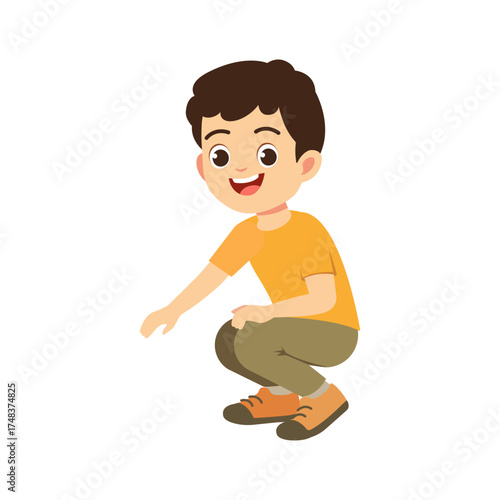 Vector illustration of a little boy crouching