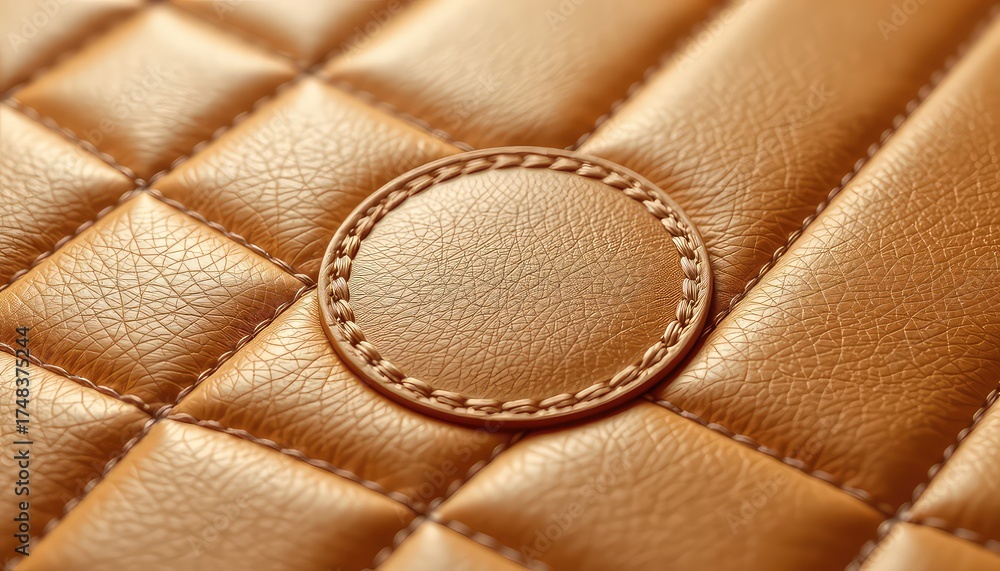 Obraz premium Detailed close up of light brown quilted leather with stitching, highlighting texture and craftsmanship