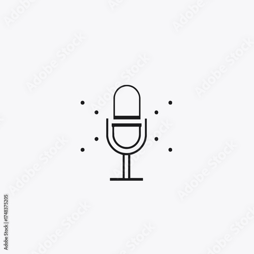 Simple line art illustration of a microphone with surrounding dots, isolated.