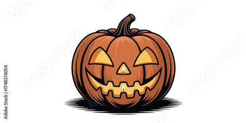 Spooky jack o lantern halloween pumpkin with glowing face