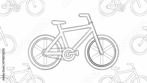 Illustration featuring a bicycle with a simple outline design surrounded by similar bicycle outlines design