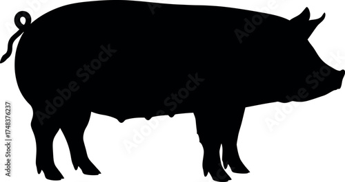 Black Silhouette of a Pig animal farm