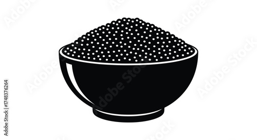 Black and White Bowl of Caviar Illustration: Simple Icon for Menu Design, Recipes, or Food-Related Projects With White Background.