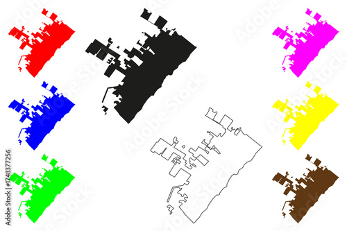 Playa del Carmen city (United Mexican States, Mexico, Quintana Roo State) map vector illustration, scribble sketch Playa del Carmen map