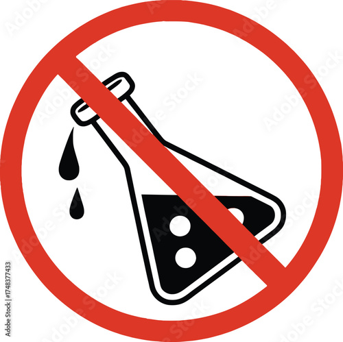 No liquids allowed sign with a beaker red circle on transparent background silhouette