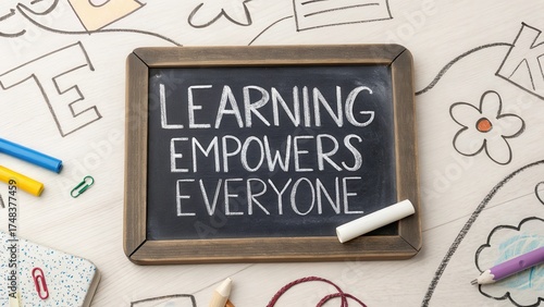 Chalkboard displaying positive message about learning for all