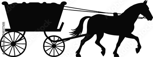 Black horse drawn carriage illustration a vintage style on transparent background silhouette