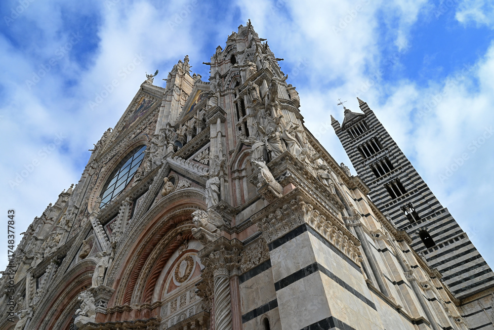 Fototapeta premium Vue extérieure de la cathédrale Santa Maria Assunta de Sienne en contre-plongée