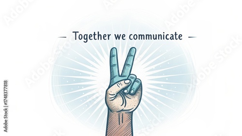 Hand illustrating a peace sign conveying communication