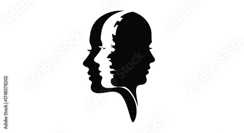 Abstract silhouette of layered human profiles facing opposite directions, symbolizing duality and introspection.