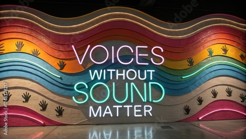 Illuminated artwork displaying the phrase Voices Without Sound Matter