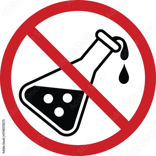 Prohibited flask with liquid red circle and slash on transparent background silhouette