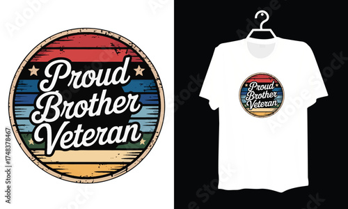 Vintage Proud Brother Veteran Illustration for Apparel Printing