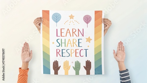 Wallpaper Mural Person holding a Learn Share Respect poster with rainbow colors Torontodigital.ca