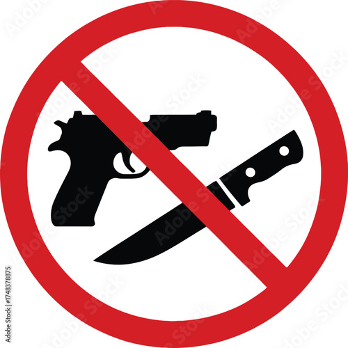 No weapons allowed symbol with gun and knife on transparent background silhouette