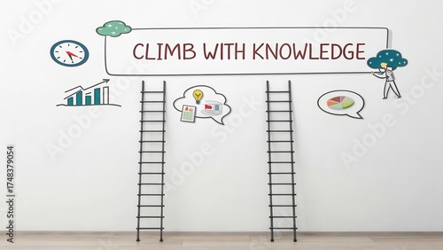 Two black ladders representing climbing with knowledge