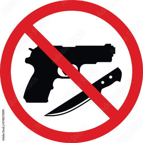 No weapons allowed sign with gun and knife silhouette on transparent background