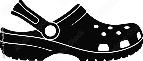 Black clog footwear depiction isolated vector graphic on transparent background silhouette