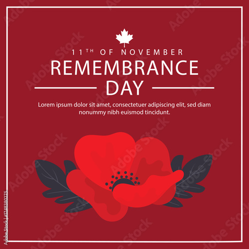Remembrance Day Lest we forget vector illustration with a single poppy flower.