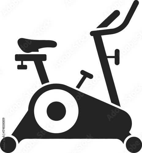 Black exercise bike icon with clean lines on transparent background silhouette