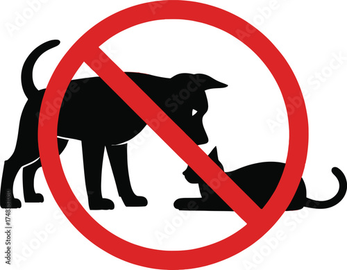 No pets allowed sign featuring a dog and cat silhouette on transparent background