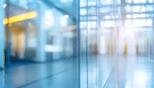 Wallpaper Mural The illustration shows an out of focus view of a contemporary building's interior space, featuring glass walls and bright, ambient lighting. Torontodigital.ca