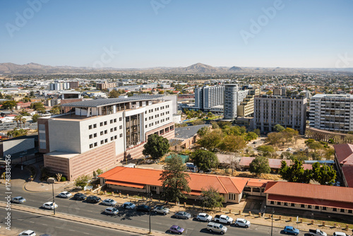 Modern downtown Windhoek, Namibia, with tall contemporary buildings