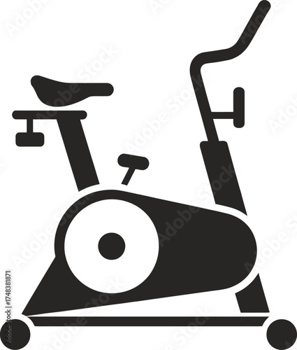 Black stationary exercise bike graphic design element on transparent background silhouette