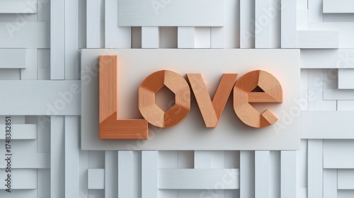 Aesthetic Love Sculpture in Modern Wood Design on White Textured Background