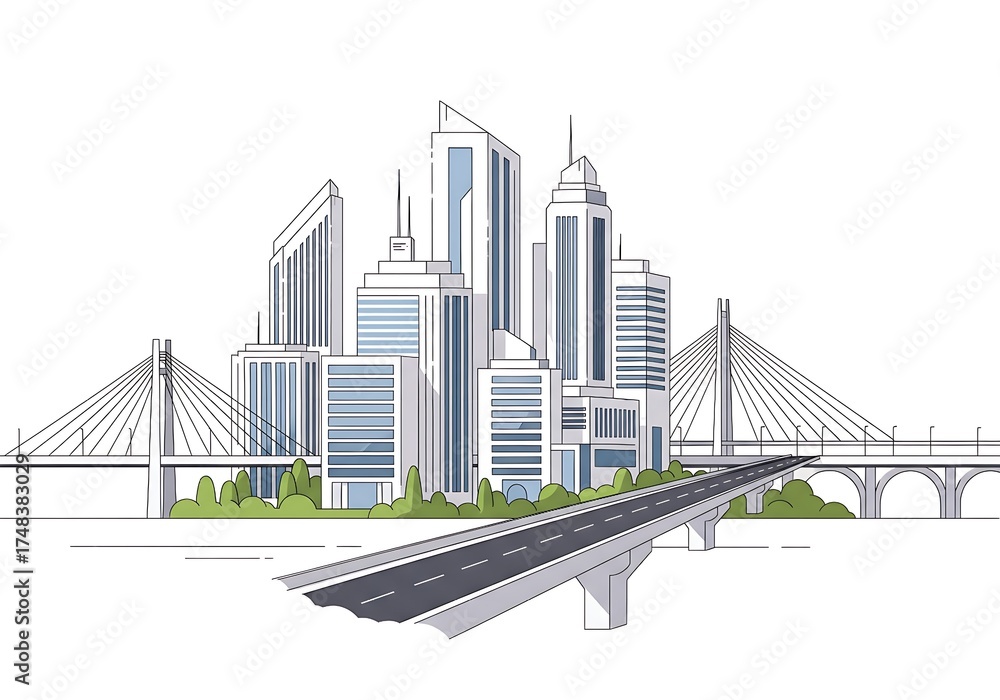 Obraz premium Modern city skyline with bridge offers a unique urban perspective view