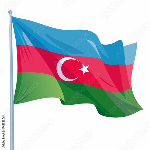 Free Download Azerbaijan flag waving on pole isolated on white background - GFXLoad