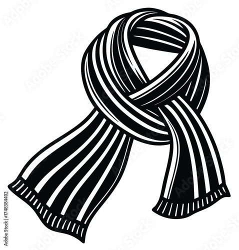 Black and white striped scarf isolated on white background