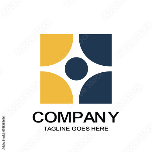 Modern Abstract Geometric Company Logo Design in Yellow and Navy Blue