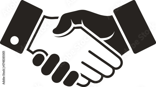 Black handshake graphic design element with clean lines on transparent background silhouette
