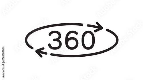 Circular arrow icon with the number 360 inside, representing rotation or a full view.