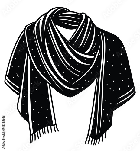 Hand drawn vector illustration of a man wearing a grey striped wool knitted sweater for winter fashion apparel design