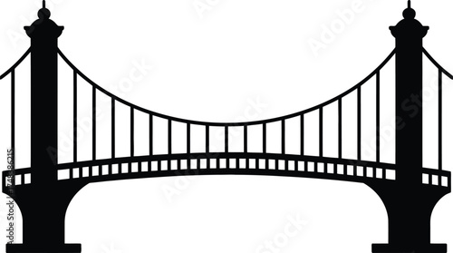 Elegant black suspension bridge graphic ideal for projects on transparent background silhouette