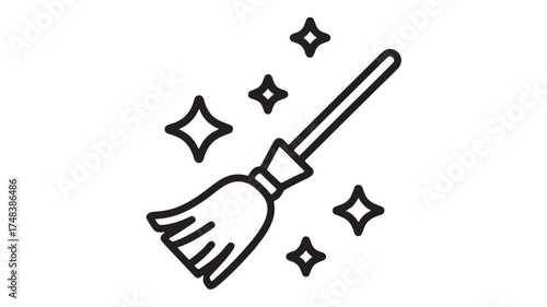 Sparkling clean broom and stars, symbolizing a fresh start and tidiness.